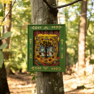 Icoană pe sticlă – Adam și Eva în Grădina Raiului